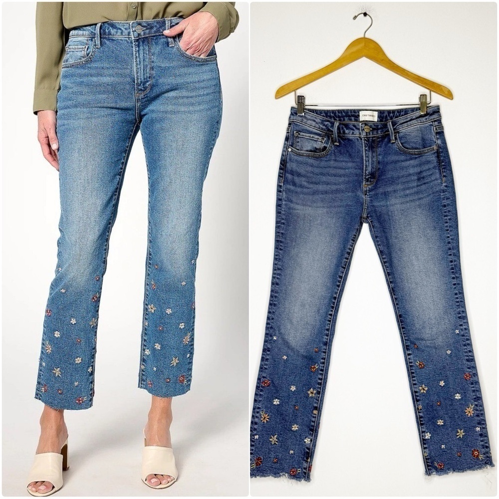 Driftwood Colette Floral Embroidered Straight Leg Ankle Jeans Women’s Size 4